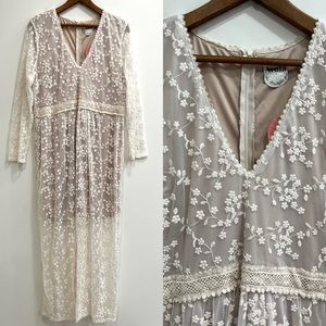 Arula cream floral lace nude underlay maxi dress wedding formal shower